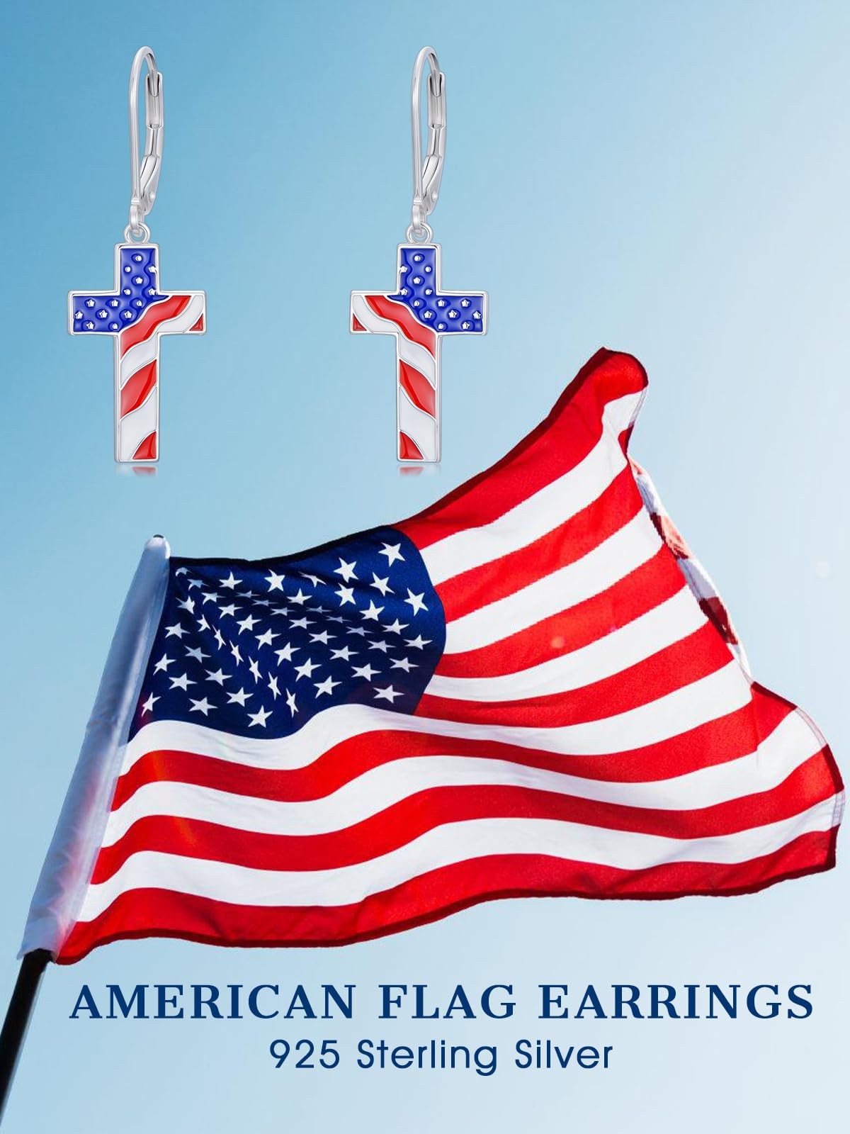 American Flag Earrings 925 Sterling Silver 4th of July Stud Earrings Red Whit…