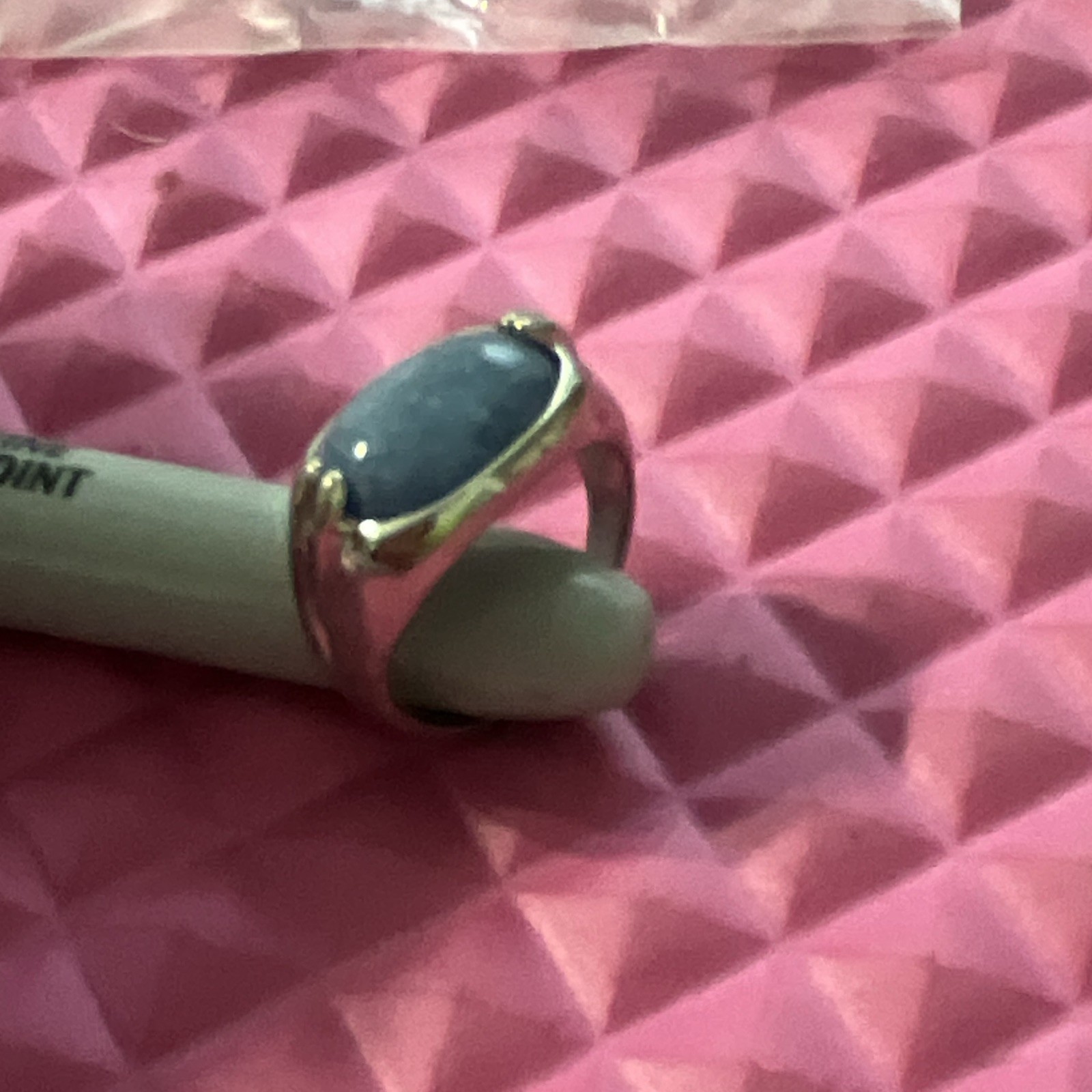 Silver Tone Metal Band Ring Blue Oval Cabochon Stone 1 Gem Size 13