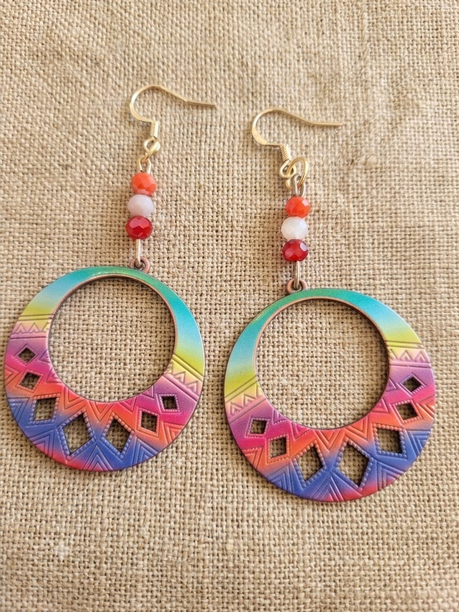 Rainbow Ombre Tribal Dangles • Bohemian Festival Jewelry Gift for Her