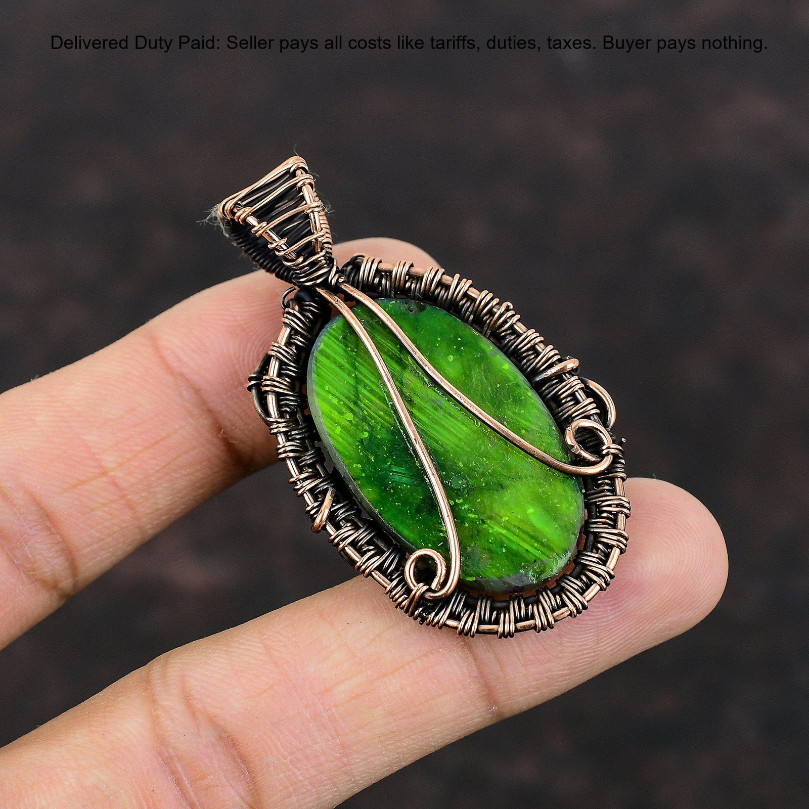 Oval Mystic Fire Labradorite Gemstone Wire Wrapped Boho Sister Pendant Copper