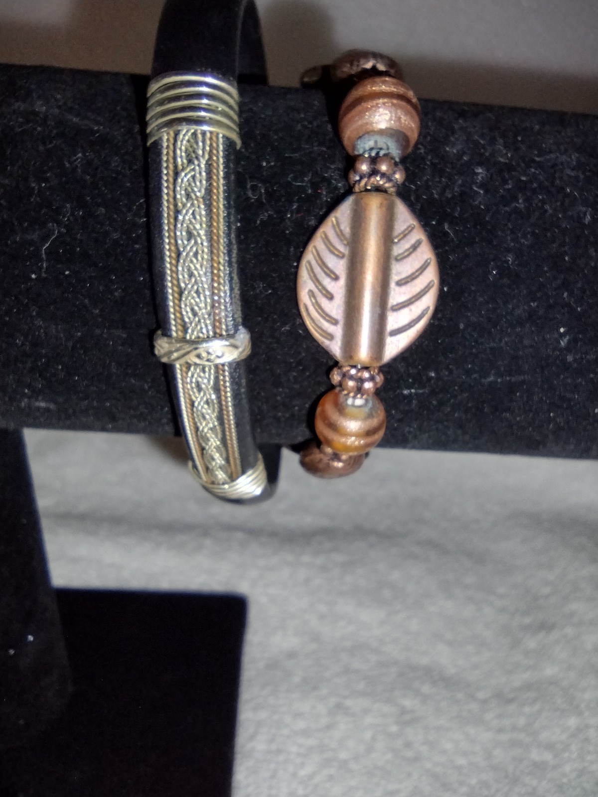 Lot of 2 brown/cooper tone decorative bracelets, one has magnetic closure