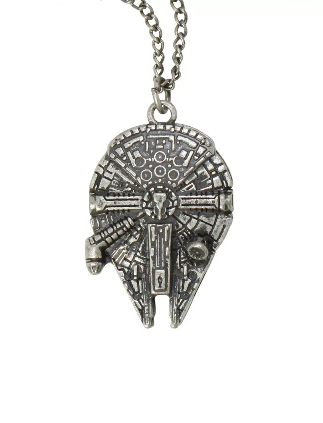 Star Wars Han Solo Millennium Falcon Necklace 3D Pendant Silver Tone Chain