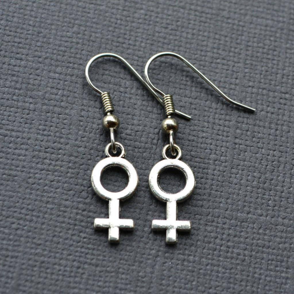 VENUS SYMBOL EARRINGS 1″ Small Charm Female Gender Feminist Woman Feminism Hook