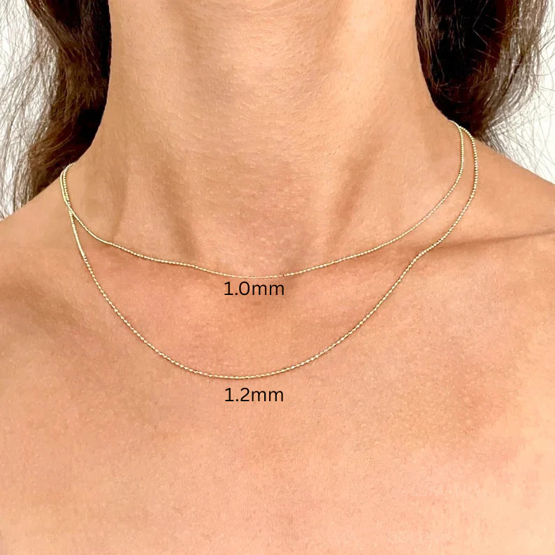 Solid 14K Gold Bead Chain Necklace 1.0mm- 2.5mm Wide