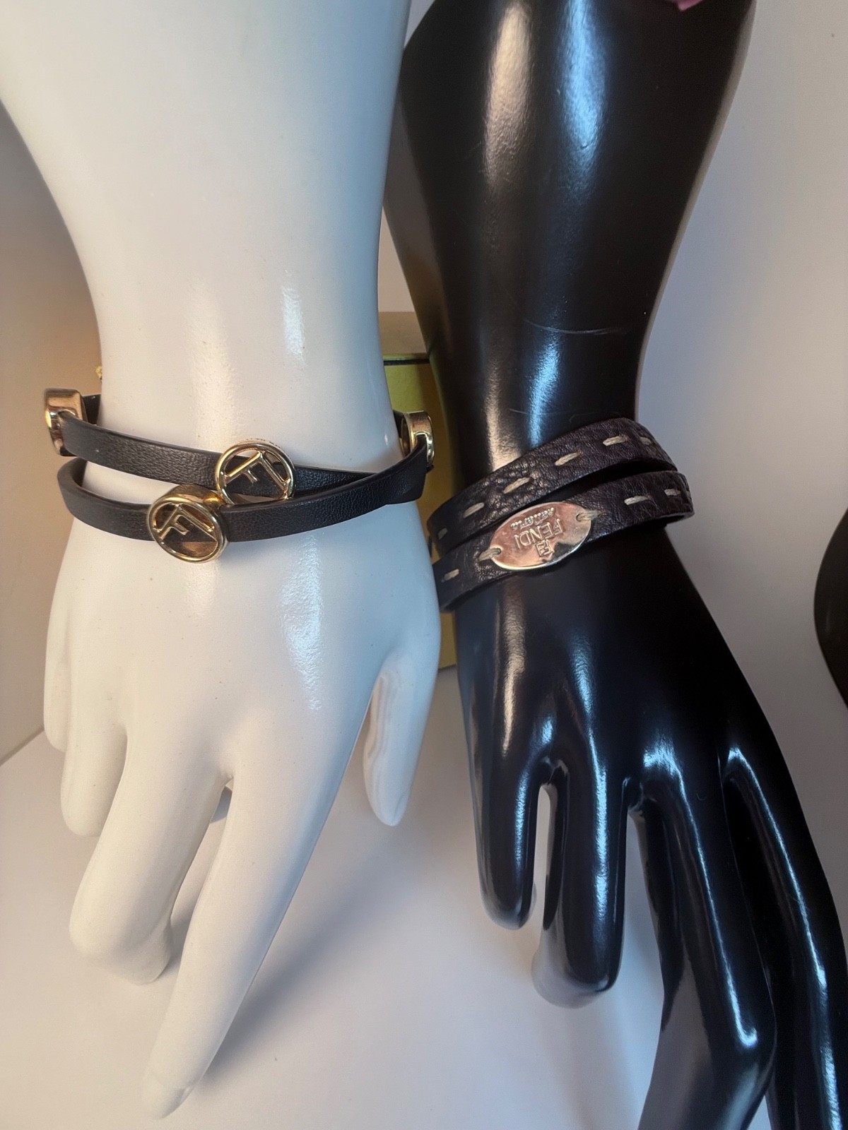 FENDI Leather Black Men’s and Brown Bracelets. 16″ Both.