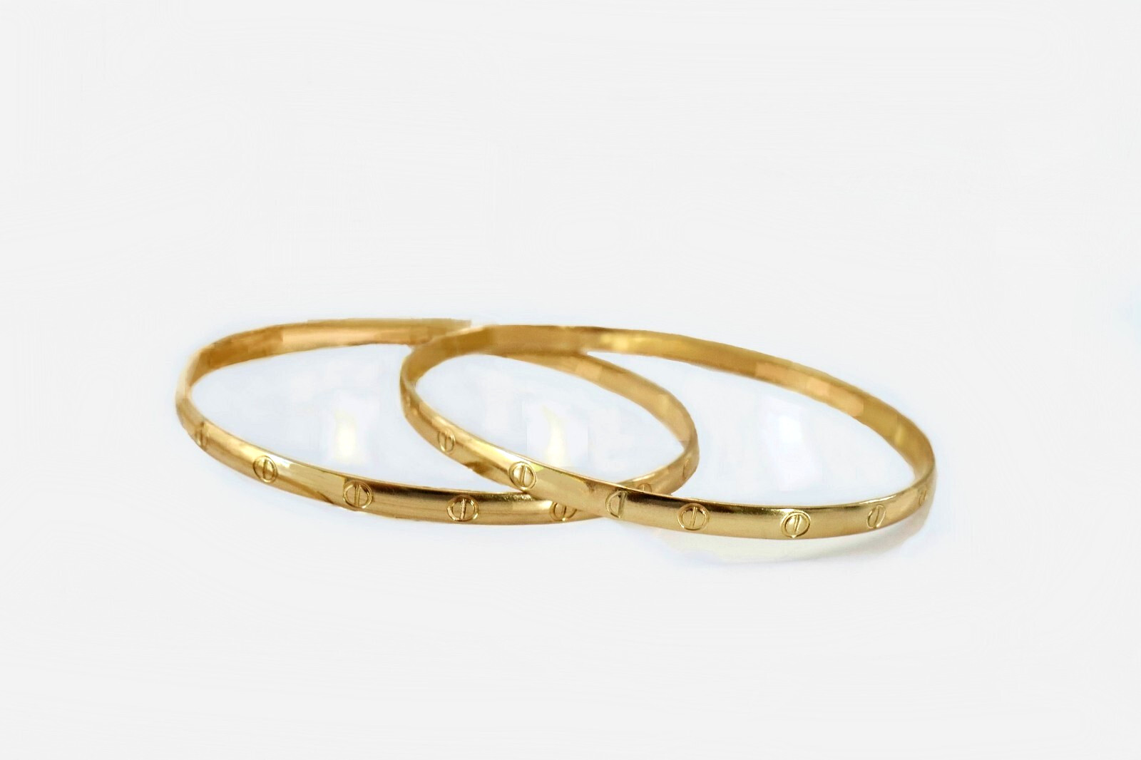 Vintage 14K Gold Filled Set Pair Bangles 4.5mm Mirror Polish Handcrafted Stacka