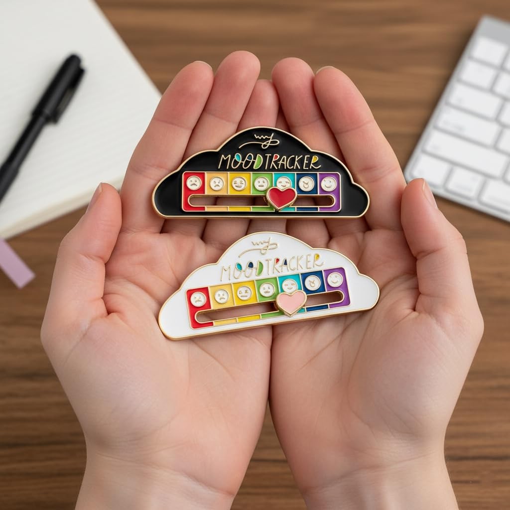 2 Pcs Social Battery Slider Pins, Cloud Shape Mood Enamel Pins Black and Whit…