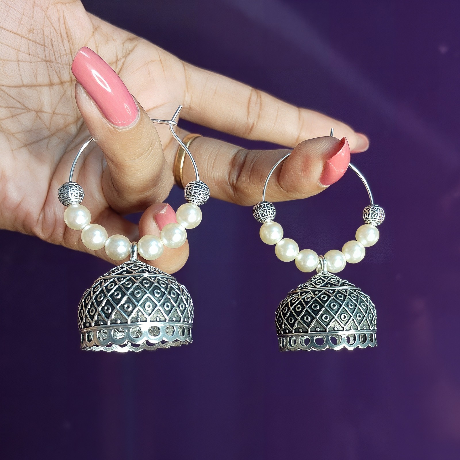 Handmade Oxidized Jhumka Drop Dangle Earrings Boho Ethnic Pearl Women’s Gift