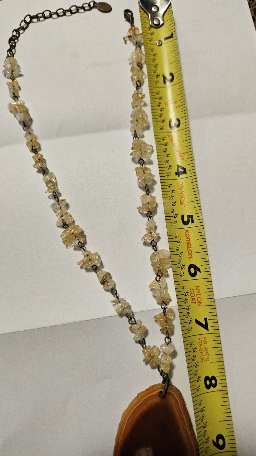 Robert Rose Brown Agate Slice Pendant Beaded Necklace 18in Cable Lobster Signed