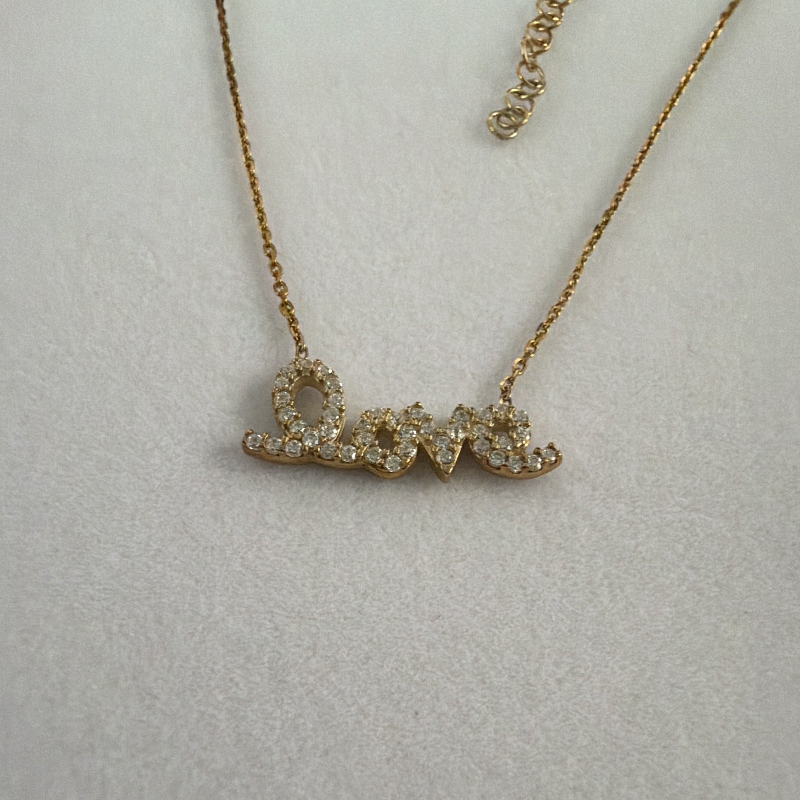 Sterling silver gold plated Love Script Pavé Crystal Pendant Necklace Adjustable