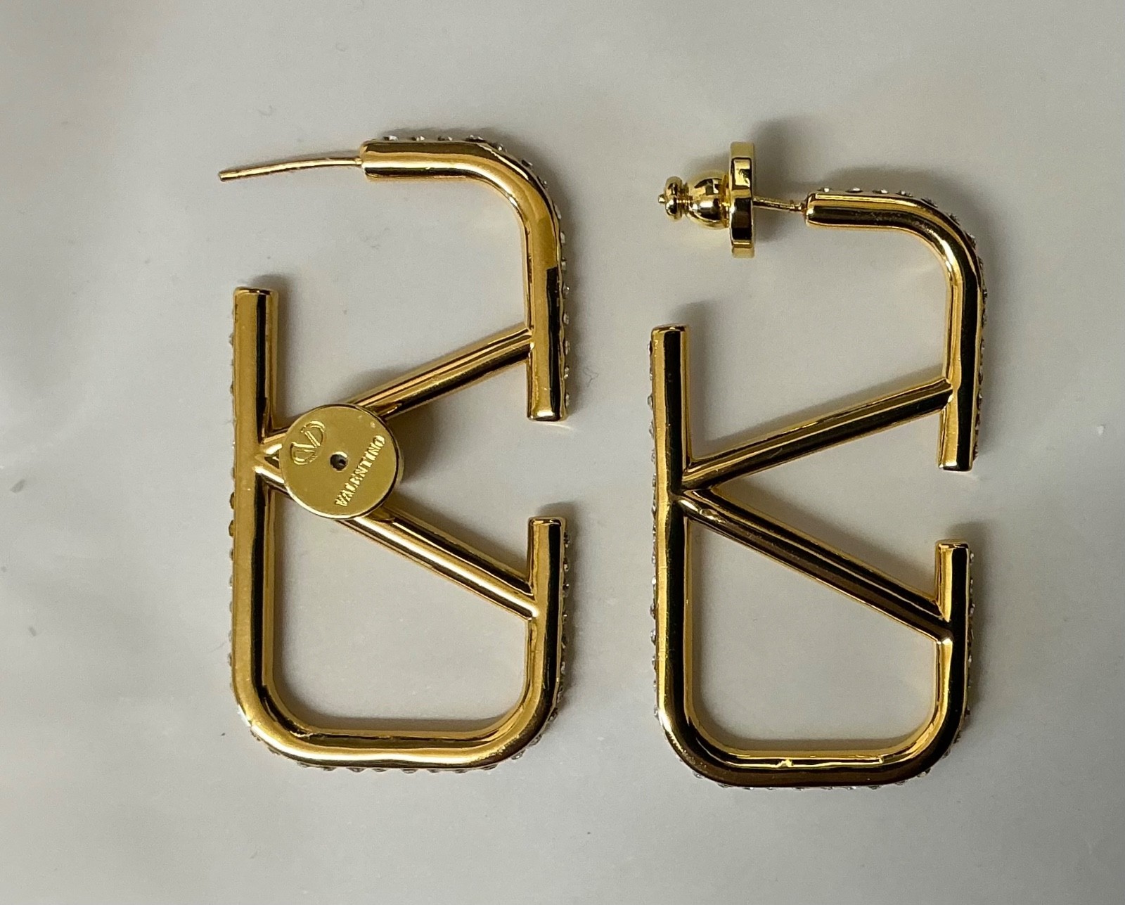 Valentino VLogo Gold Tone Crystal Hoop Earrings # 561