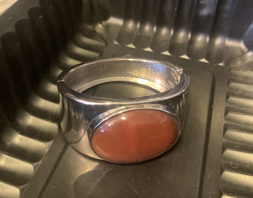 Carnelian Bold Bracelet Poss Silver No Stamp Size 7 Clamp Wide High Shine