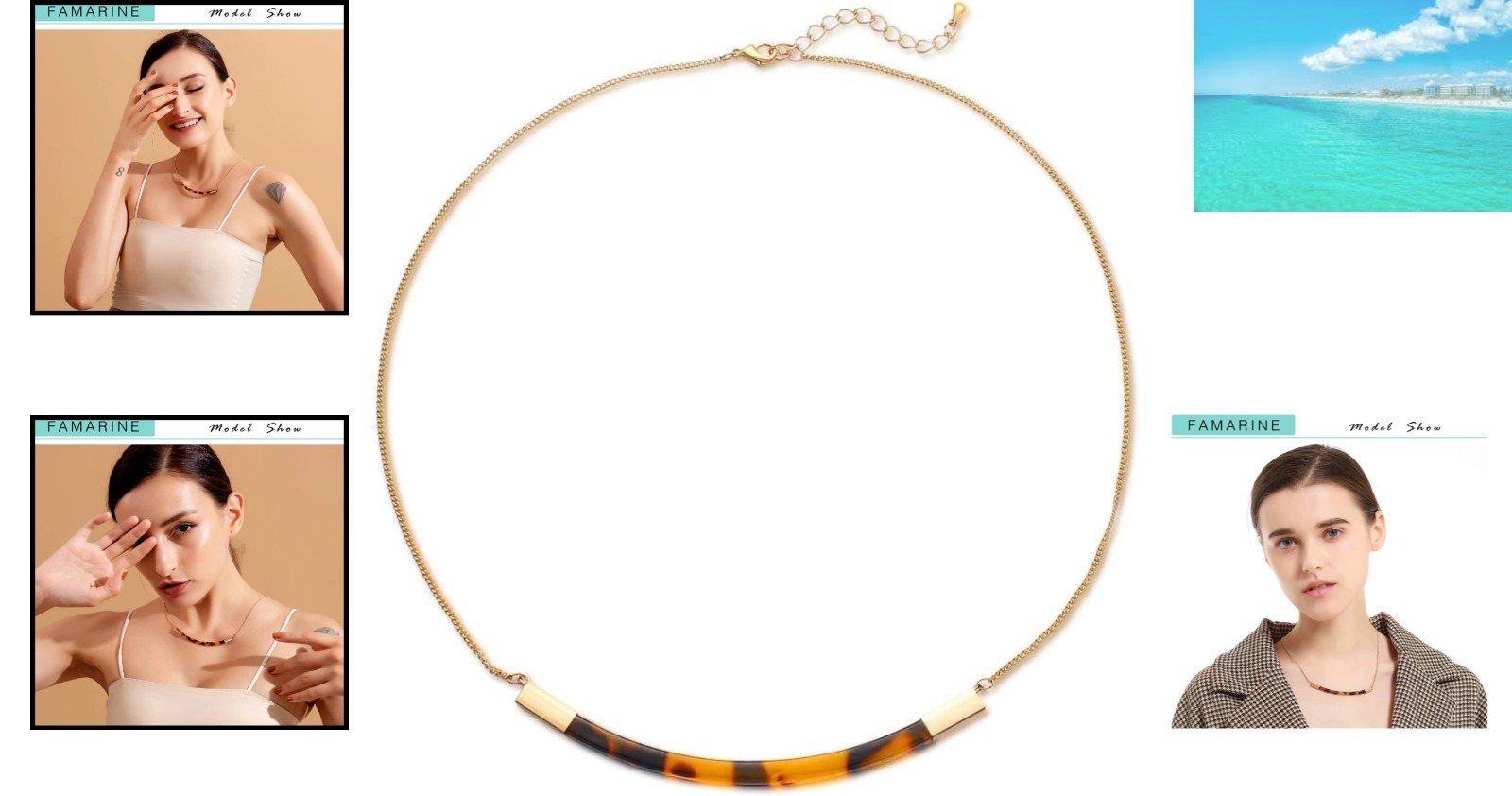 Lightweight Tortoise Shell and Gold Bar Necklace – Perfect for Any Occasion