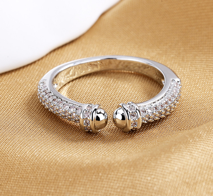 White GOLD PLATED MICROPAVE CZ WOMEN’S OPEN CUFF RING BAND GIFT Adjustable S1