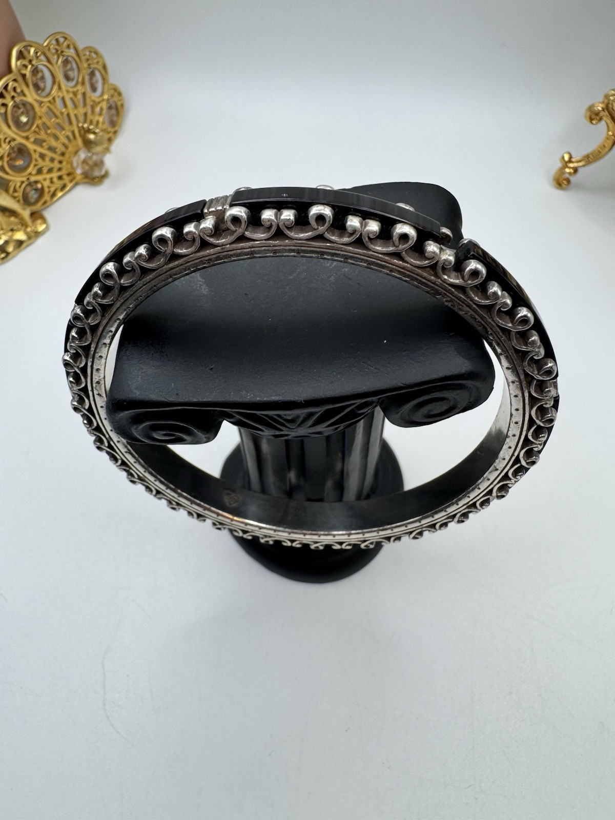 Brighton Whit Black Acrylic Inlay Bracelet Silver Plated (Read)