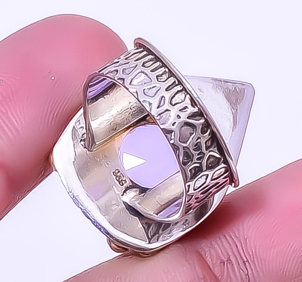Amethyst- 925 Sterling Silver Two Tone Gold Plated Ring s.7 A38