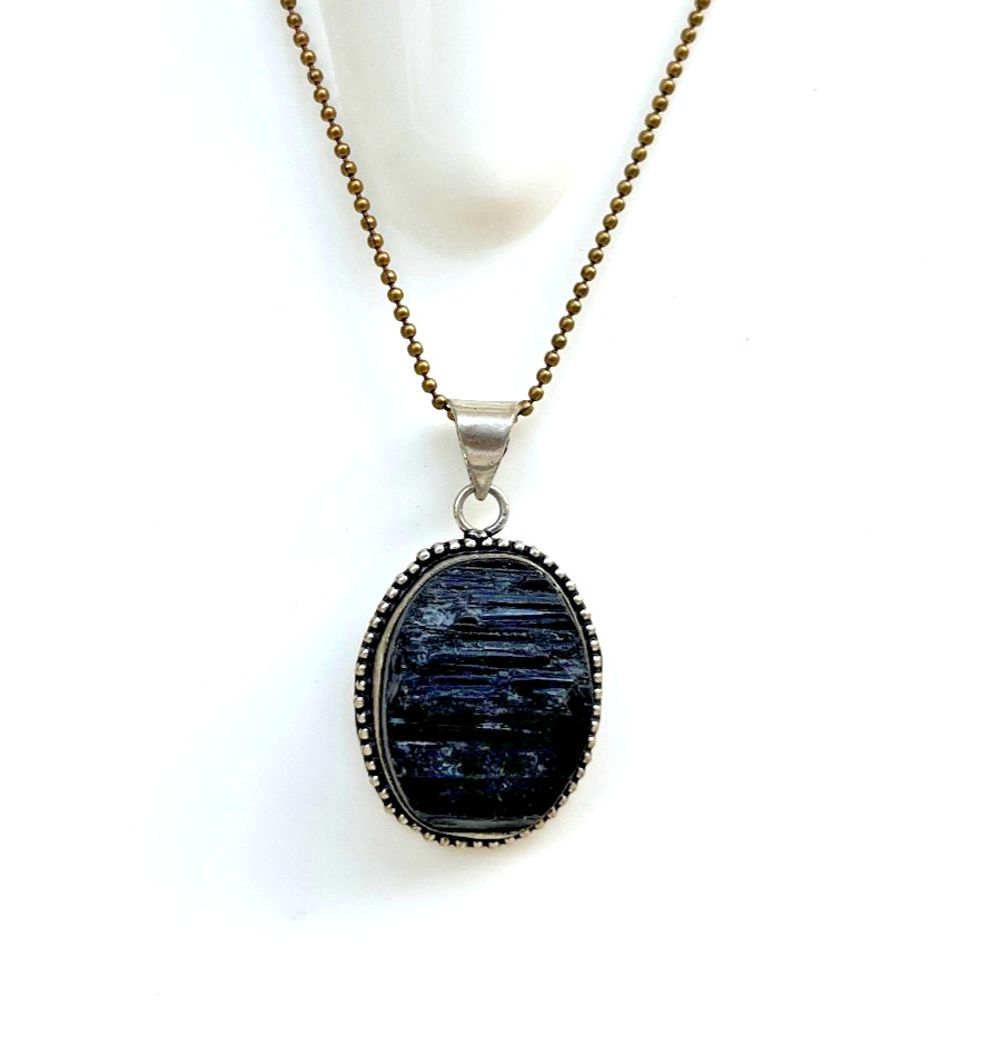 Raw Black Tourmaline Necklace Natural Protection Crystal Pendant 24 Inch