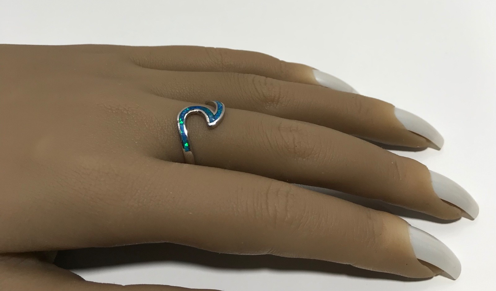 925 Sterling Silver Synthetic Opal Ring – Hawaiian Inlay Ocean Wave