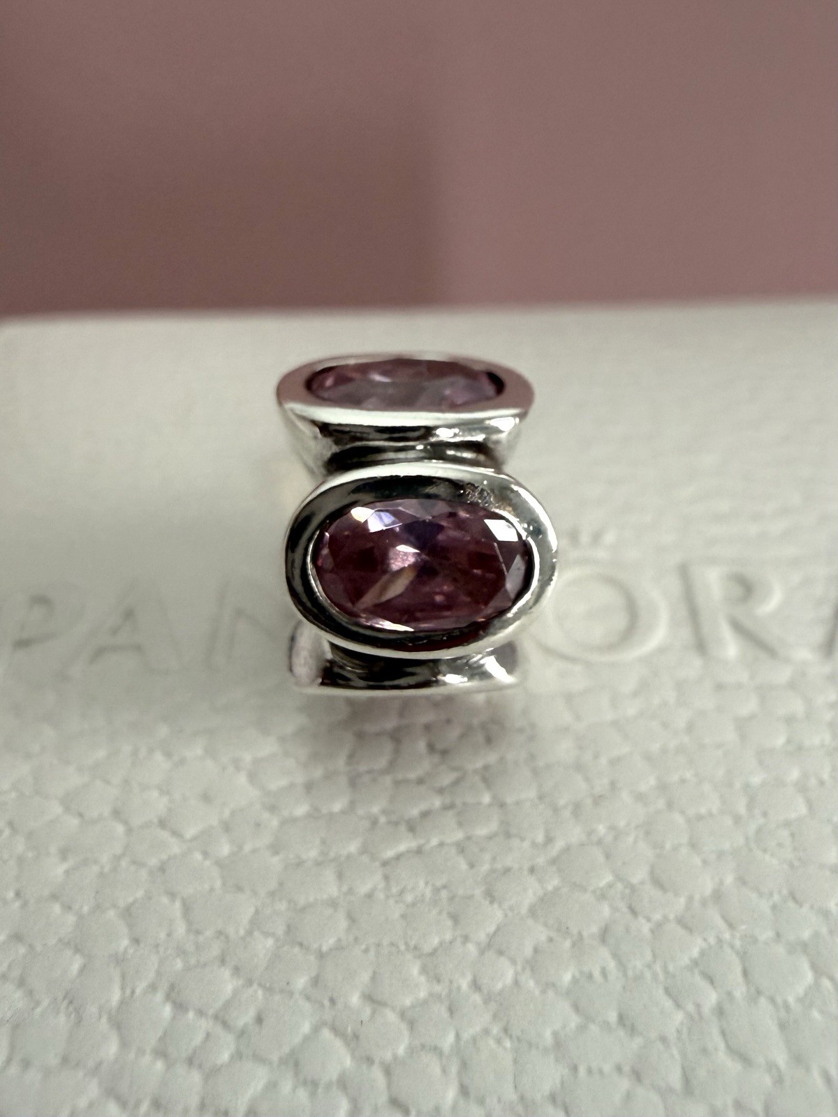 Pandora Sterling Sliver Pink Oval Lights CZ Charm #790311PCZ RETIRED Authentic