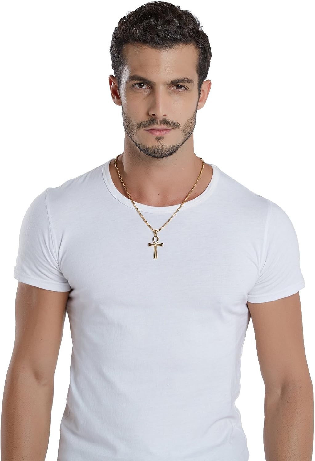 Gold-Tone Stainless Steel Coptic Ankh Cross Pendant Necklace for All Occasions