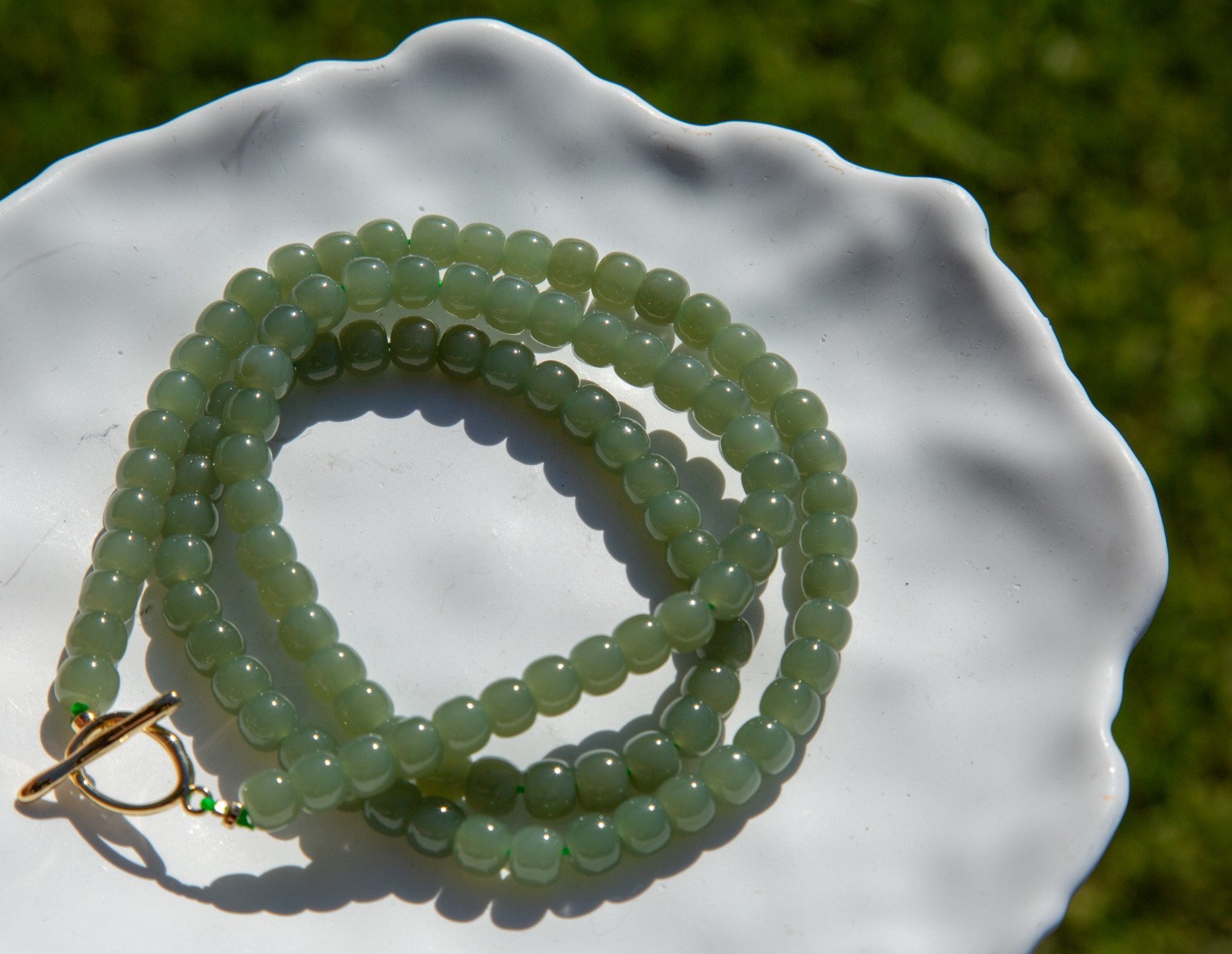 6.5mm+ Oily High Grade Qiemo Blue Hetian Nephrite Beaded Necklace| 油润且莫蓝和田玉老型