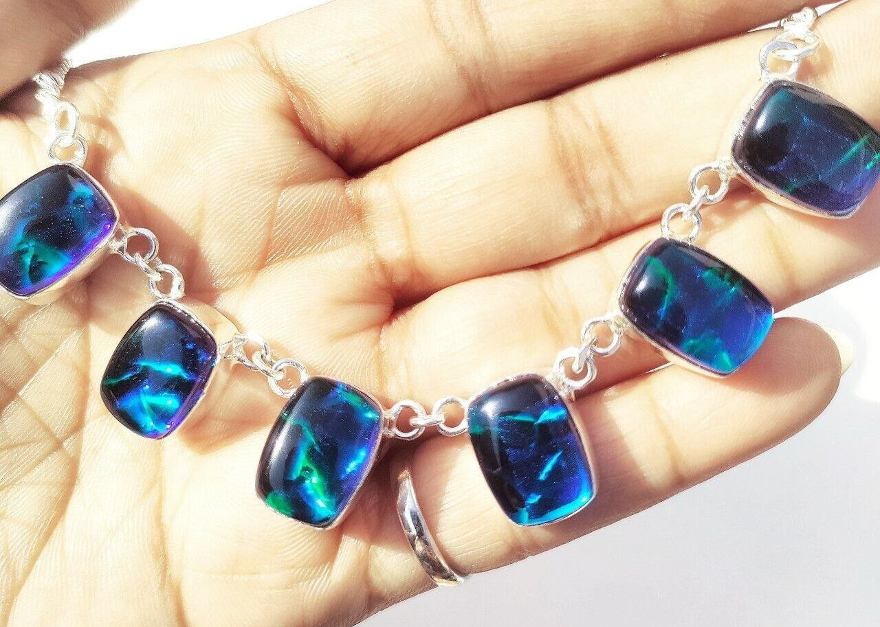 925 Silver Necklace Australian Triplets Opal Gemstone Handmade Jewelry Necklace