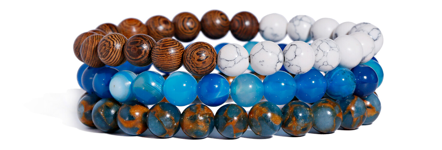 3PCS Men Women Natural Gemstone Handmade Wood 8mm Round Beads Stretch Bracelets