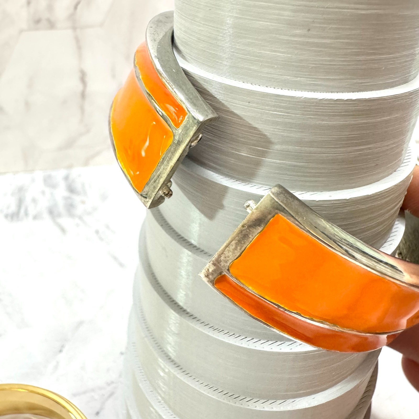 Bangle Lot Monet Gold Tone Red White Orange Enamel Earrings Signed & Unsigned