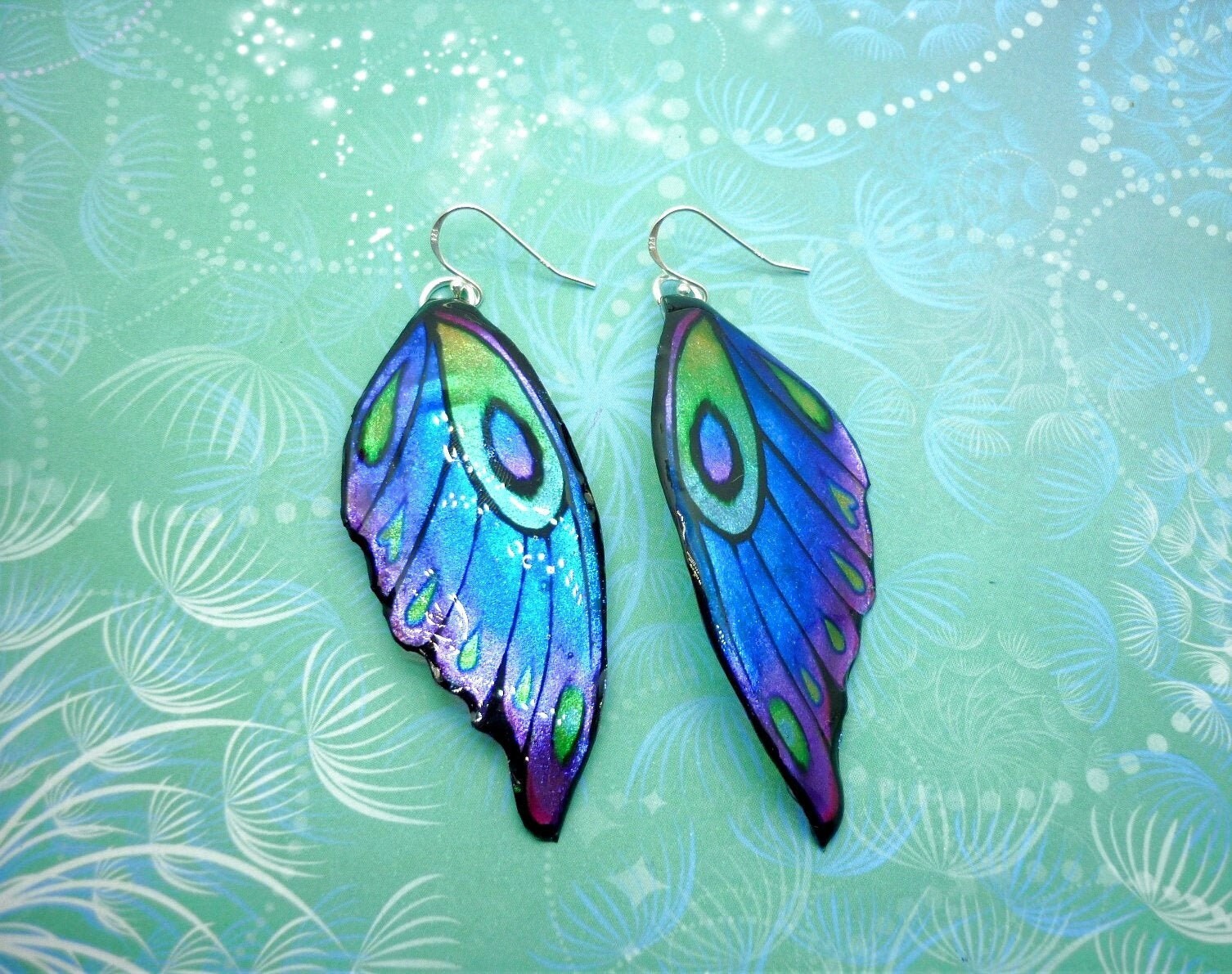 Butterfly Wing Earrings Blue Purple Green Fairy Jewellery, Fun Gift for her
