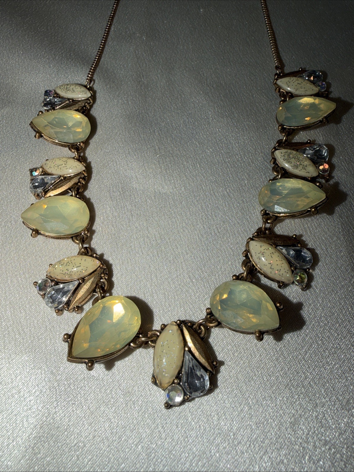 Gold Colored Necklace with Rhinestones Adjustable Ball Closure 28 Inches