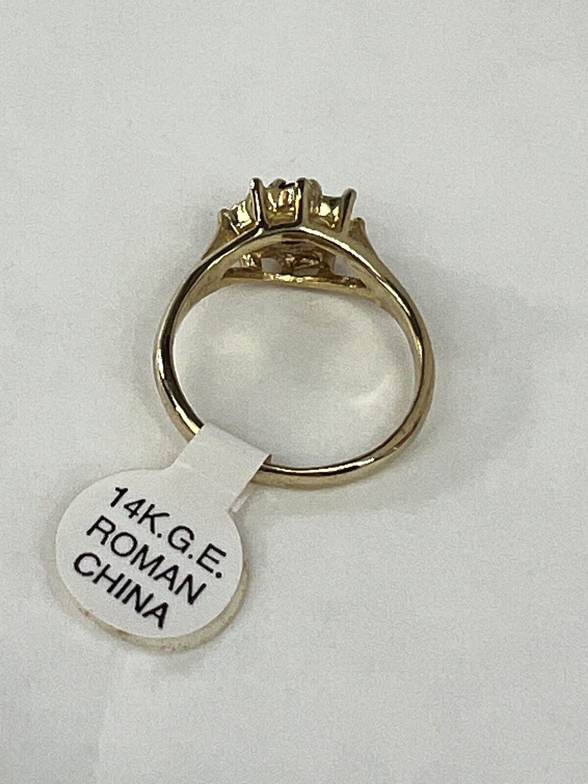 Gold Tone 14K GE Roman Ring Size 7 Red Color stone with clear rhinestones