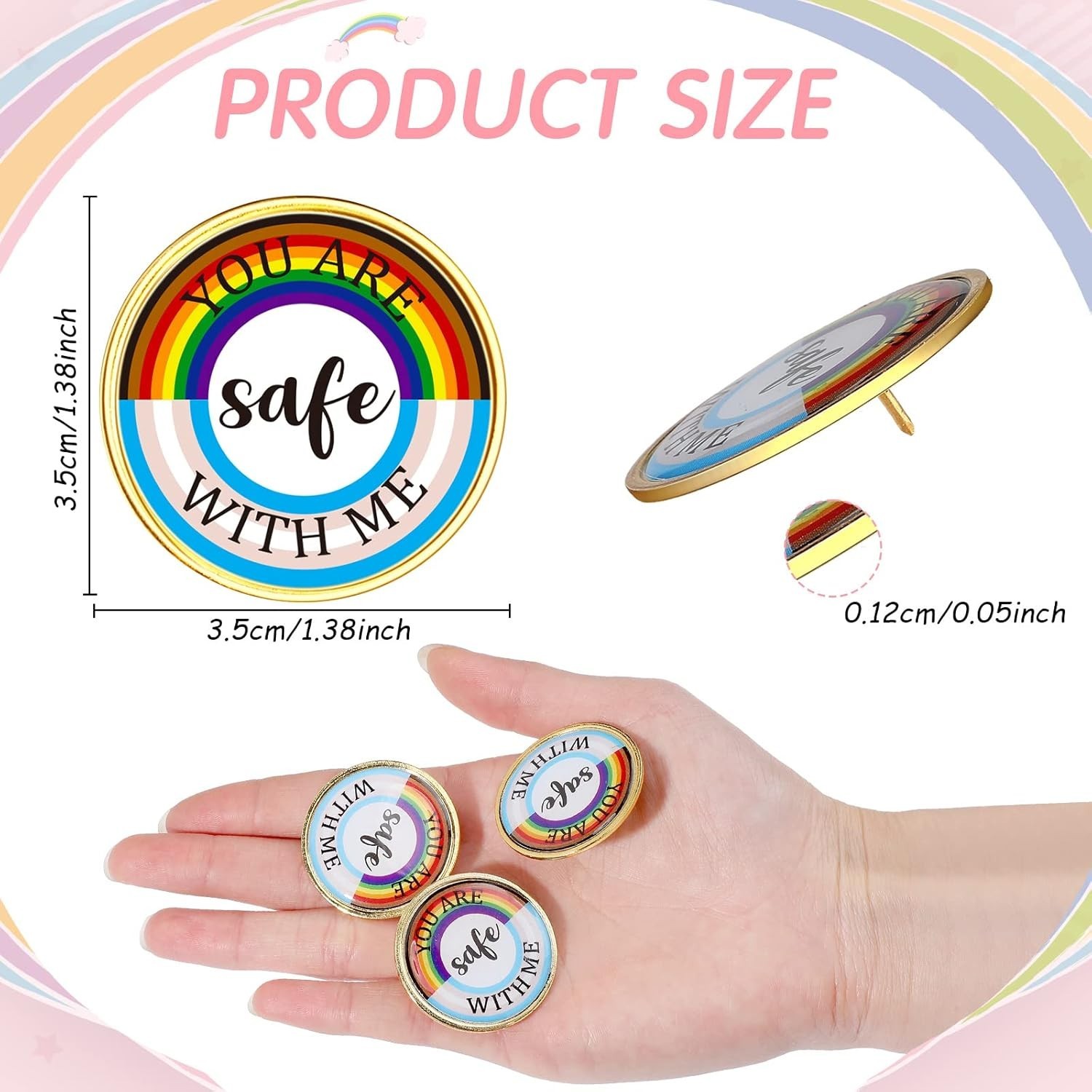 Expressive Rainbow Pins – ‘You Are Safe with Me’ Brooches in Bulk (200 pcs)
