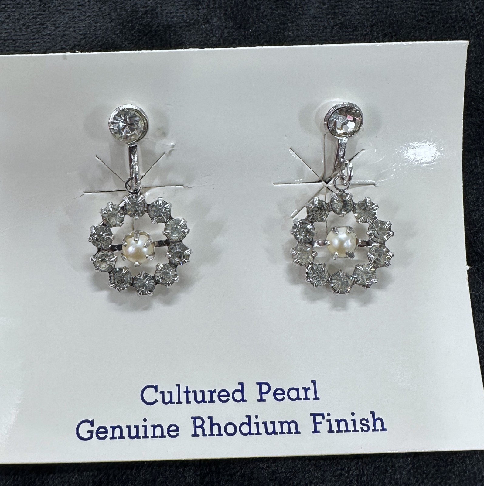 Cultured Pearl Rhodium Finish Necklace & Dangle Earring Set Clear Stones