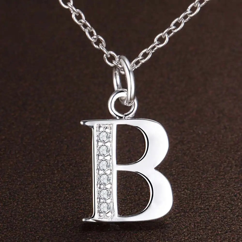 925 Sterling Silver Initial A-Z Letter Pendant Necklace CZ Personalized 18″ N162