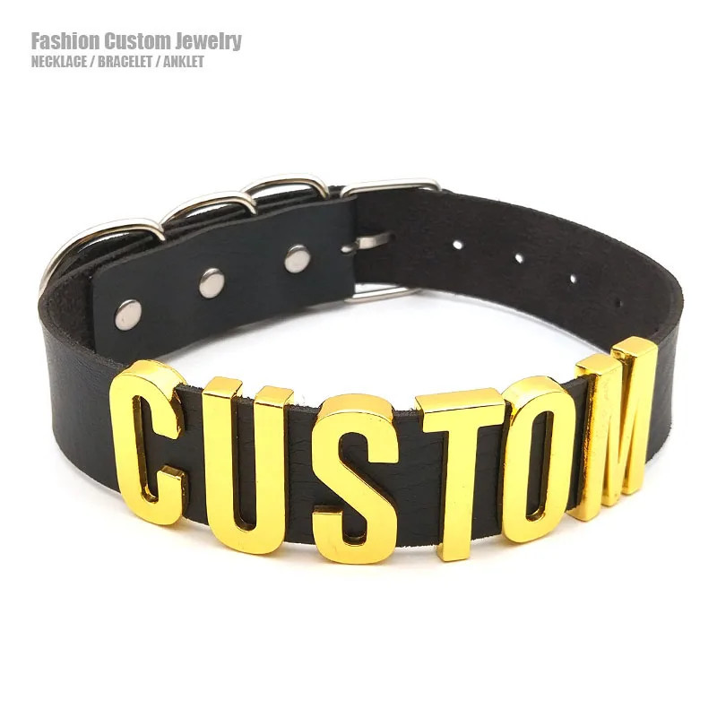 Leather Choker Collar Custom Letter Necklaces For Women Men YES DADDY HOTWIFE P7
