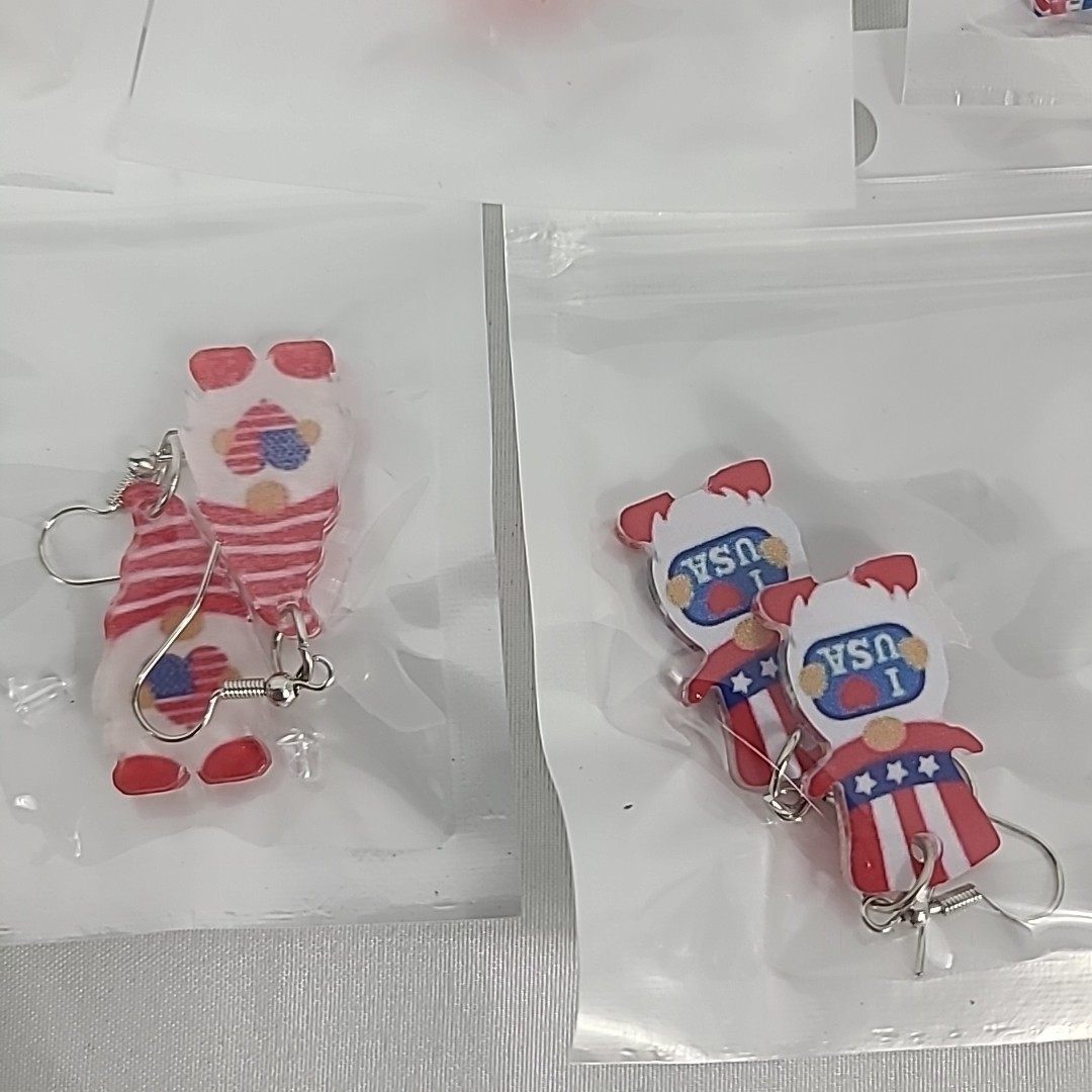 NEW AMERICAN FLAG 8 Pair Earrings Silver
