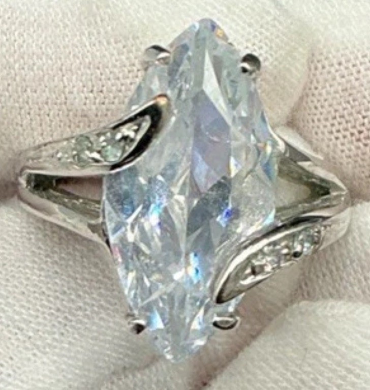 Marquise Light Blue CZ Silver Tone Ring Size 9.75 Costume Jewelry