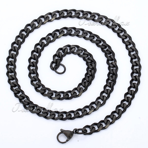 7mm Black Color Stainless Steel Curb Cuban CHAIN Necklace Bracelet Jewelry Set