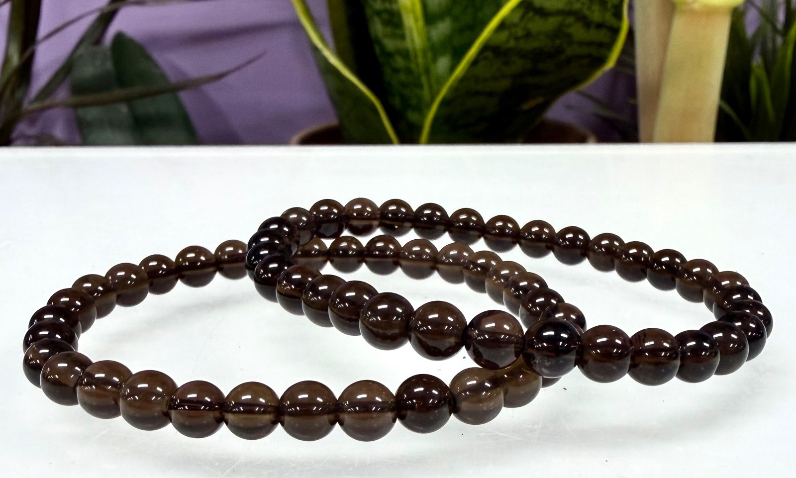 Wholesale Lot 6 Pcs Natural Smoky Quartz 6mm 7.5” Crystal Stretch Bracelet