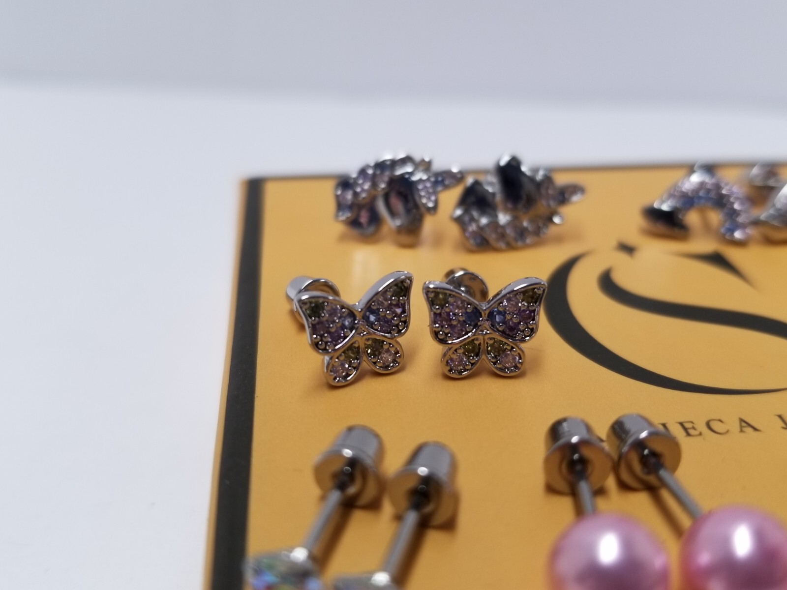 CASSIECA “Joyful Fantasy” 8 Pair Colorful CZ Stainless Steel Screw Back Earrings
