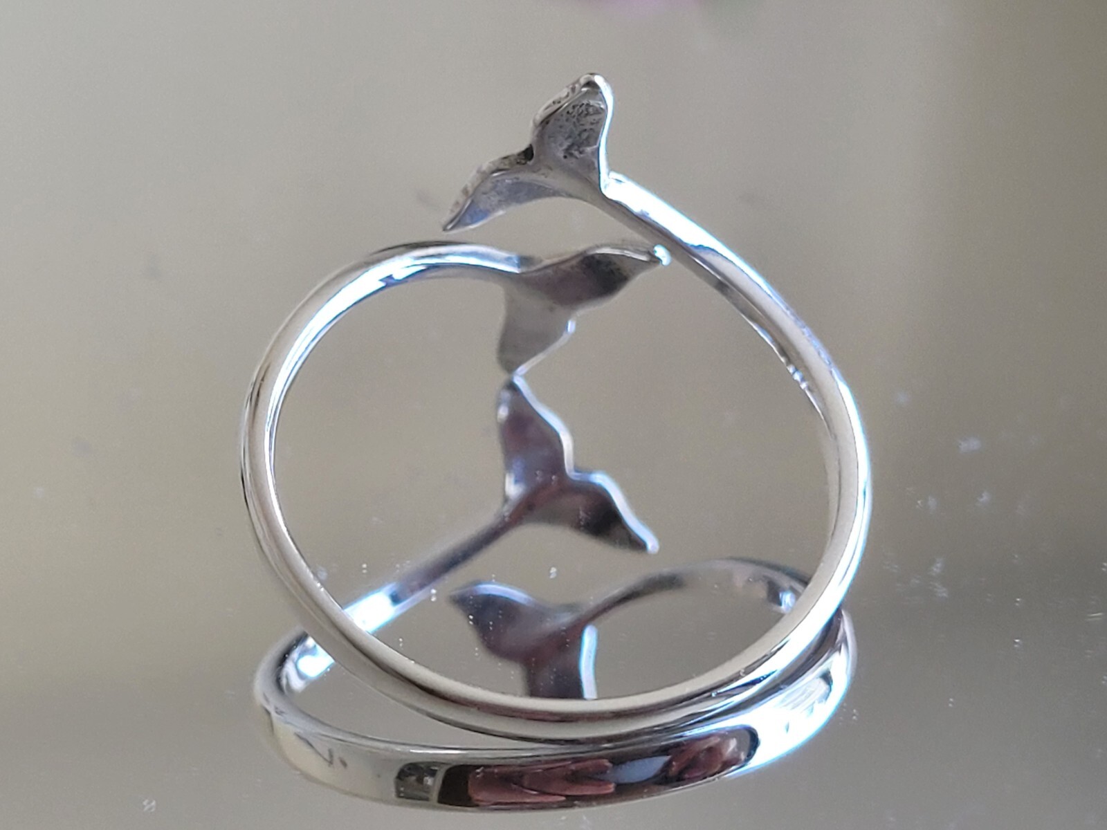 Sterling Silver Whale Tail Adjustable Ring – Silver Ocean Whale Tails Band Ring