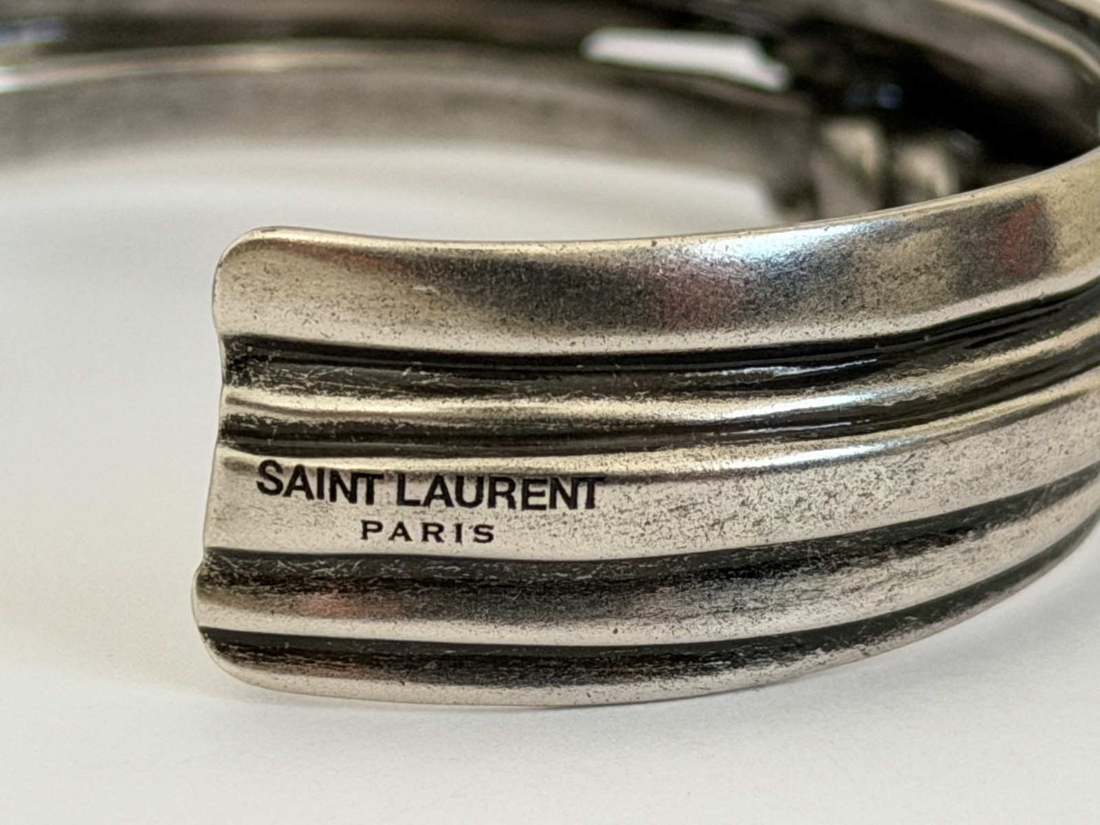 NWT Saint Laurent YSL Triple Knotted Antique Silver Brass Cuff Bracelet M $895