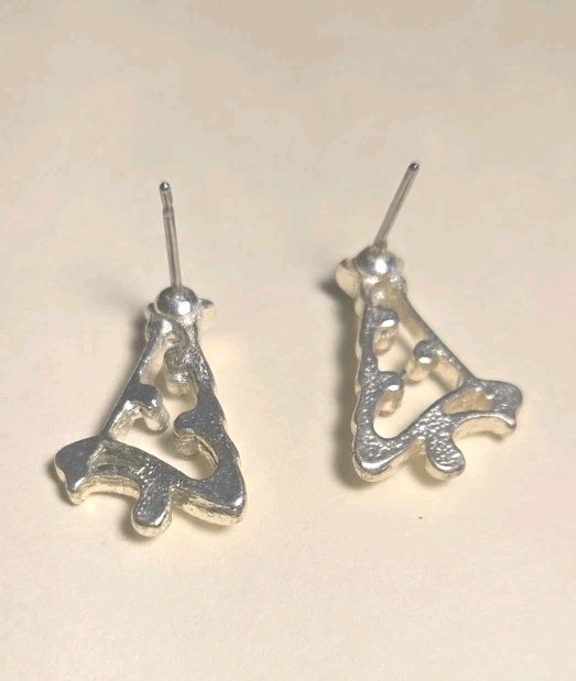 Cute Silver Tone Christmas Tree Earrings