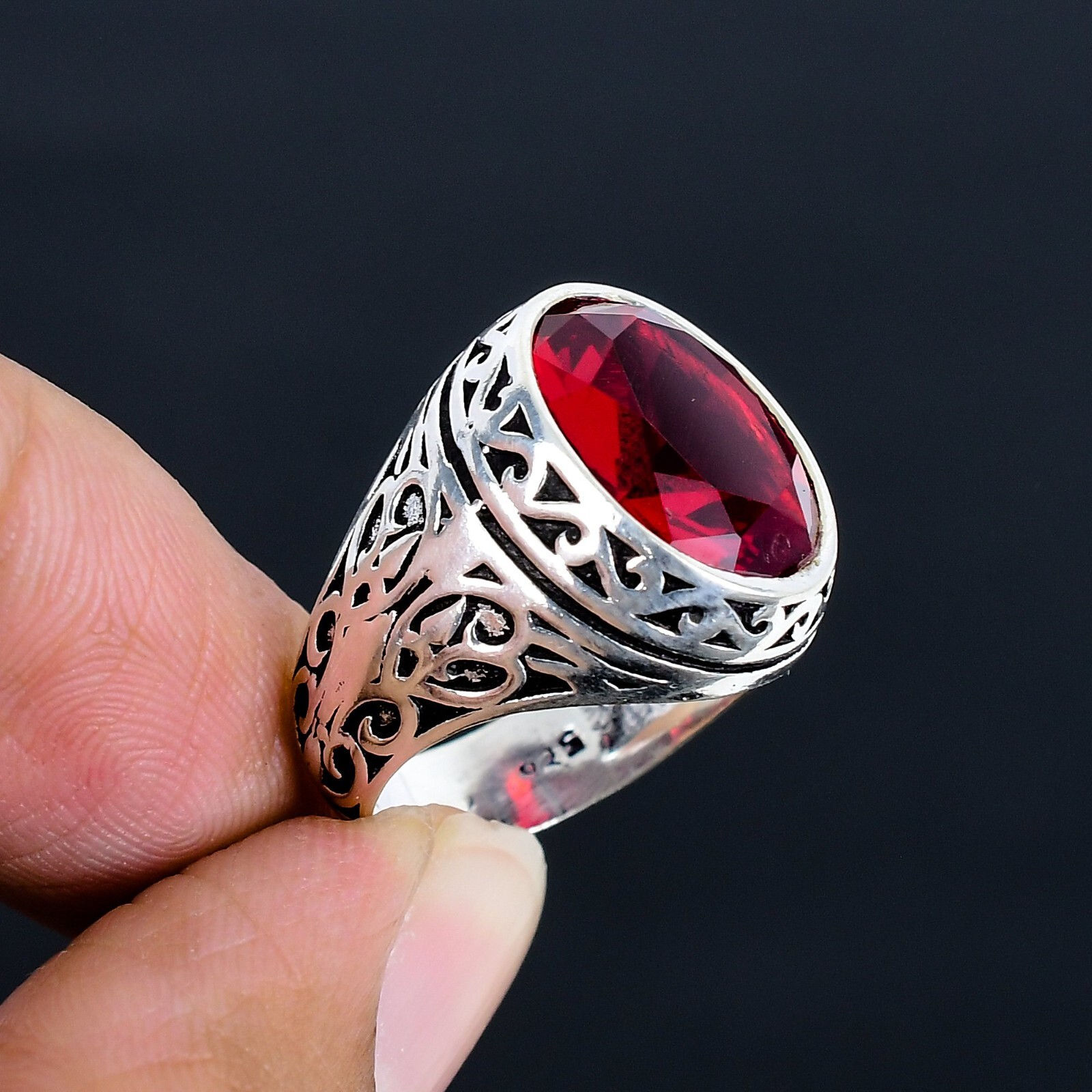 Mozambique Garnet Gemstone Ottoman Arabic Style Ring All Size Available LG-1134