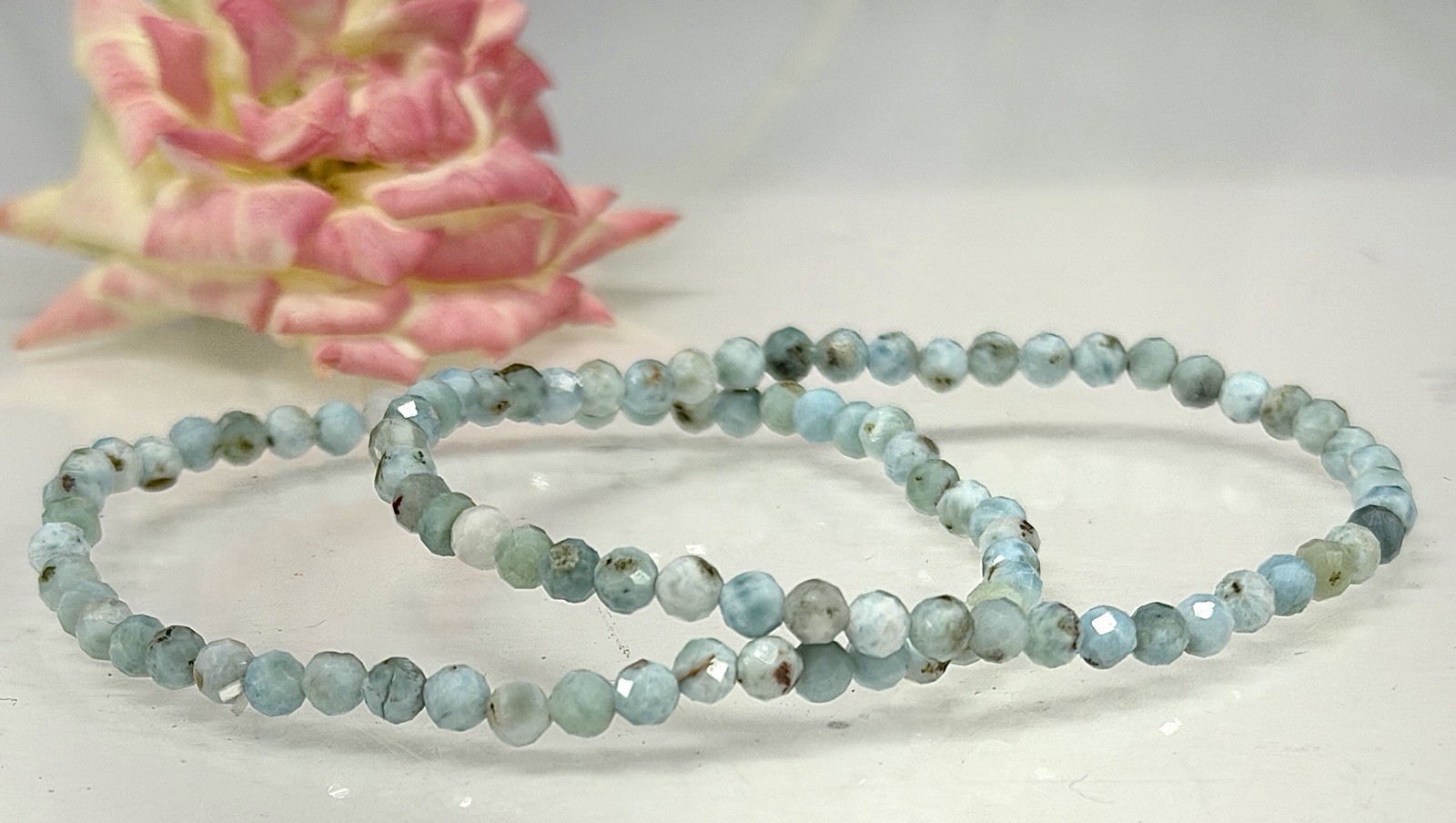 Wholesale Lot 6 Pcs Natural Larimar Faceted Stretch Bracelets – 4mm – 7.5”