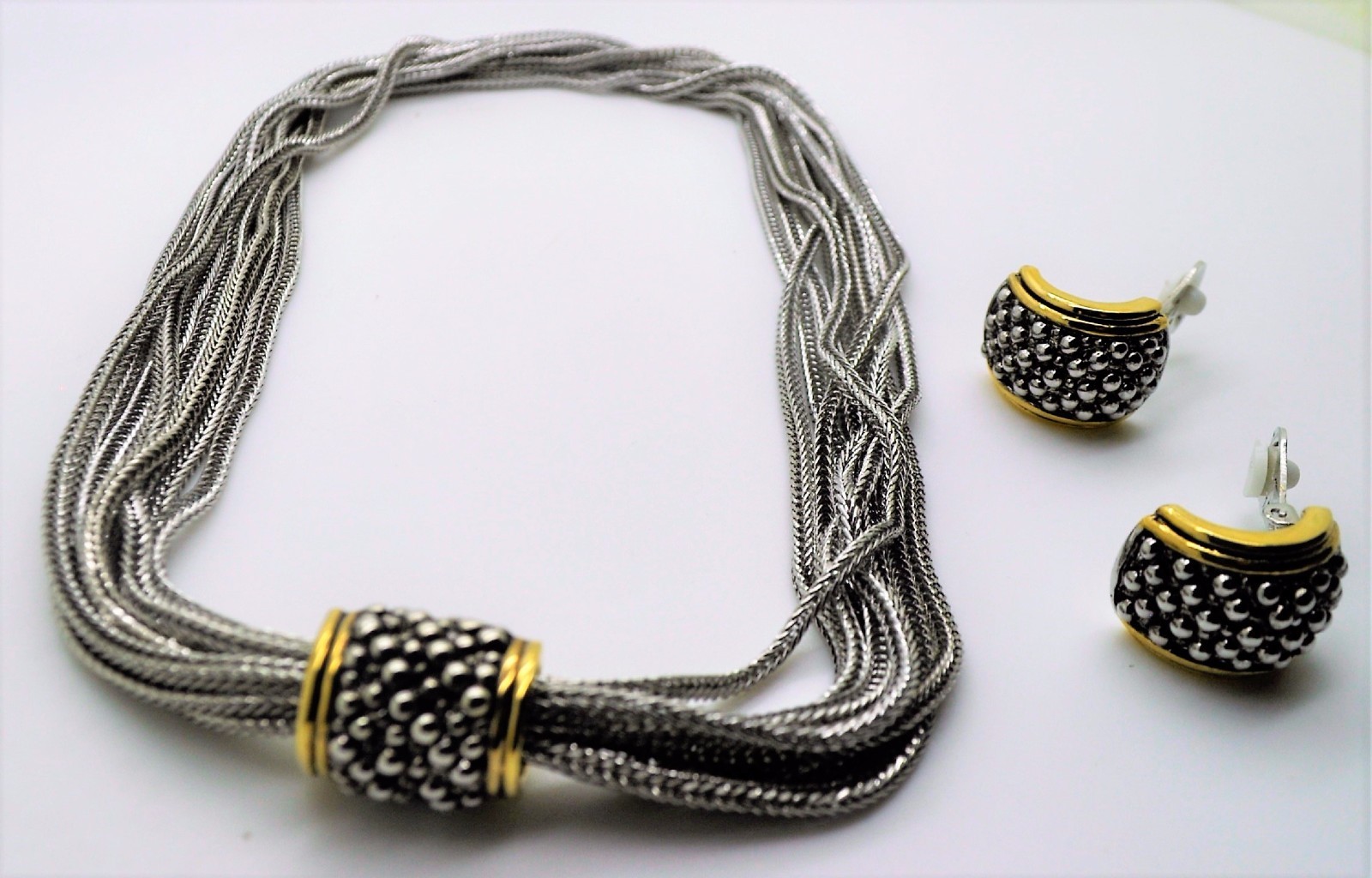 A369 CLASSIC Designer Style 9 Strands Silver Cable Chains Magnetic Necklace set