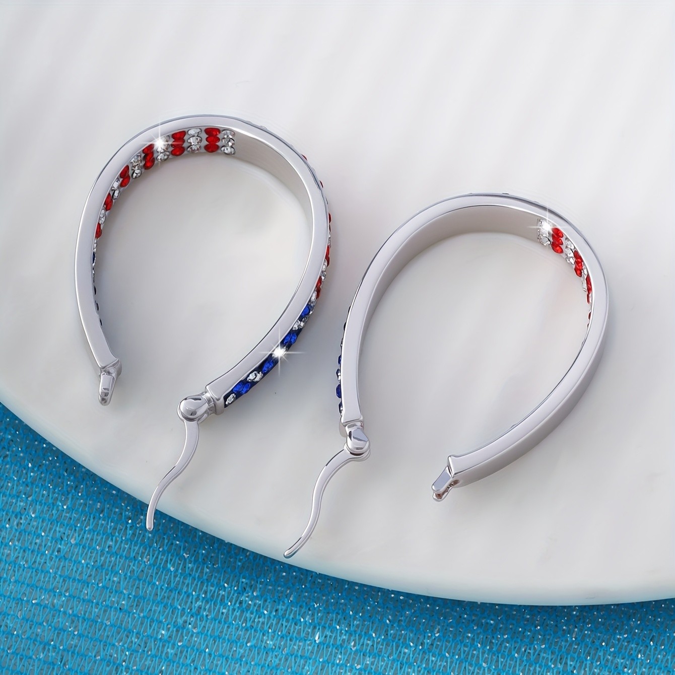 American Flag Rhinestone Hoop Earring for Women Patriotic Jewelry Fourth of July