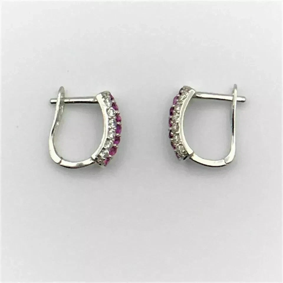 14K White Gold Plated 2Ct Round Cut Simulated Sapphire Women’s Hoop Earring