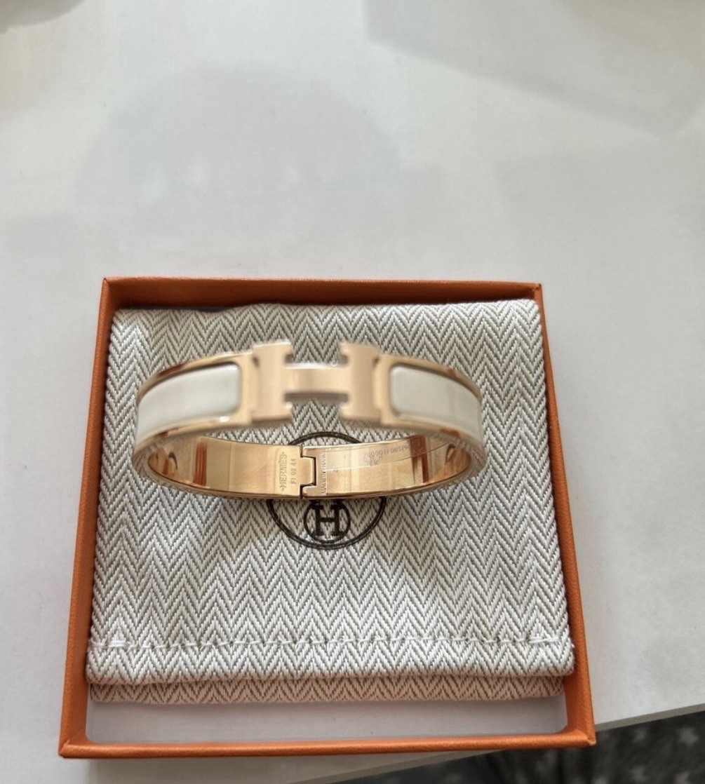 HERMÈS Clic H bangle bracelet rose gold plated white enamel hinged NO BOX