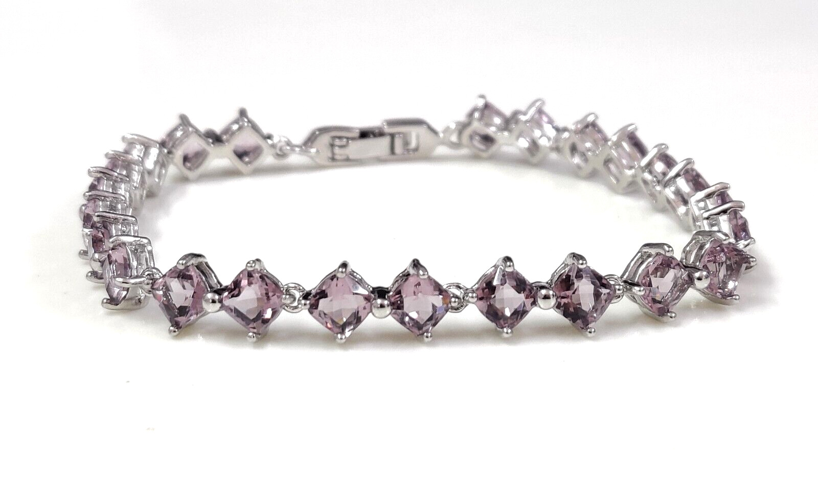 Rare Pink Amethyst Quartz Square Cut Showstopper Jewelry Tennis Bracelet 7″